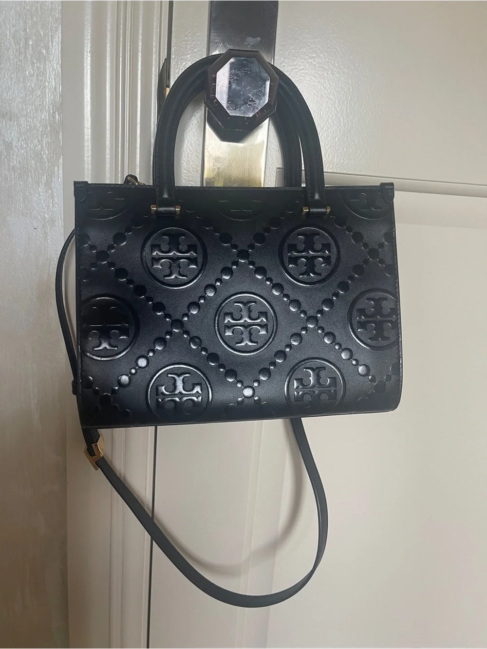 Tory Burch T Monogram Contrast EmbossedSquare Tote
